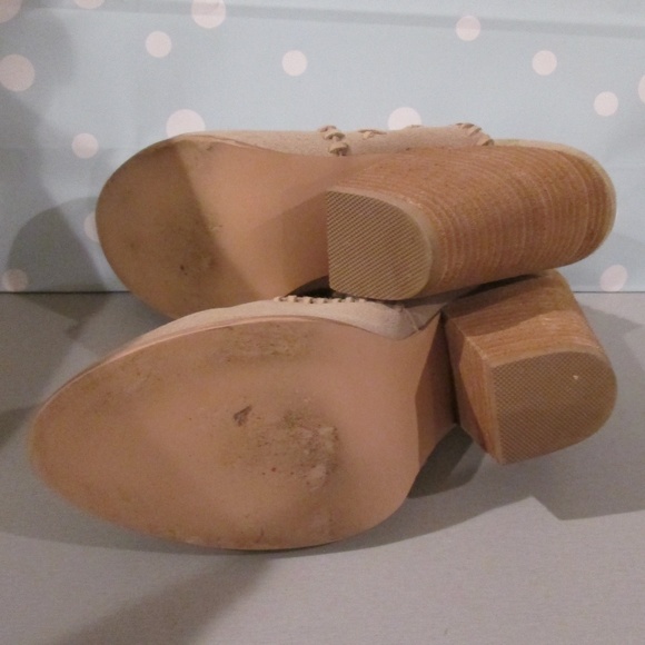 Soho Cobbler Dhyana Woven Suede Tan Clog Mules Shoes 4" Block Heel leather sz 9 - Picture 4 of 4